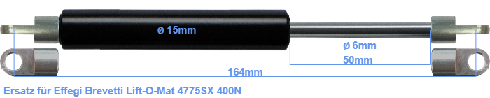 RhedexX Gasdruckfeder 400N – Ersatz Für Stabilus Liftomat 4775SX, Geschweißtes Gelenkauge, 166mm Länge, 55mm Hub – Für Schränke & Kofferraum