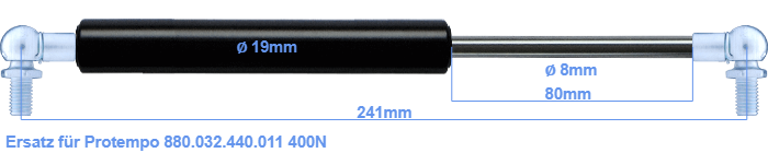 Vérin à Gaz Protempo 880.044.510.044 – 1000N, Longueur 445 Mm – Remplacement D’origine Pour Meubles Et Hayons