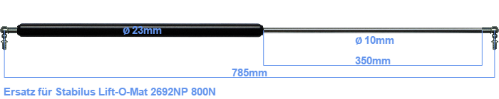 Ressort à Gaz Lift-o-mat 197130 0800N - Alternative Stabilus - Longueur 1070mm, Force 800N - Pour Hayon, Capot