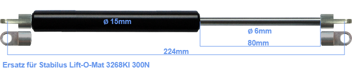Molle A Gas Stabilus 3276KM 0320N Per Ricambio Liftomat. Ammortizzatore 320N, Lunghezza 226mm, Corsa 80mm. Precisione RhedexX.