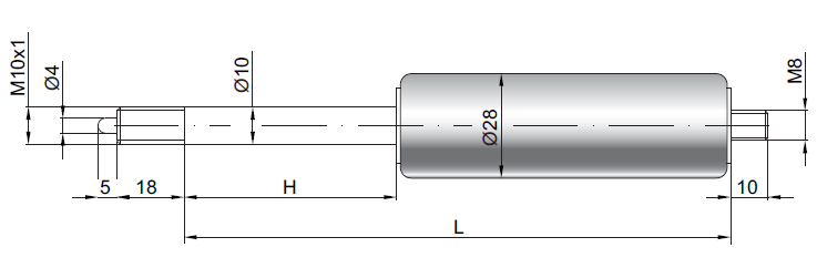 Universal Gasdruckdämpfer Gesamtlänge: 205mm Kolbenhub: 60mm