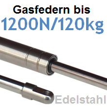 Gasdruckfedern Edelstahl 10mm Kolbenstange, max. 1200N, M8 Gewinde