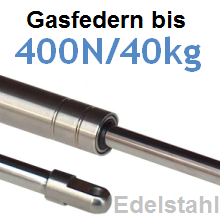 Gasdruckfedern Edelstahl 6mm Kolbenstange, max. 450N, M5 Gewinde